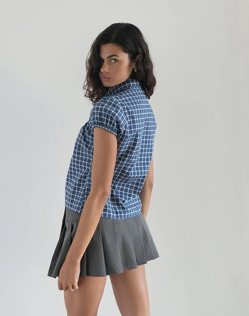Ulsan Fitted Shirt in Navy Tartan Poplin