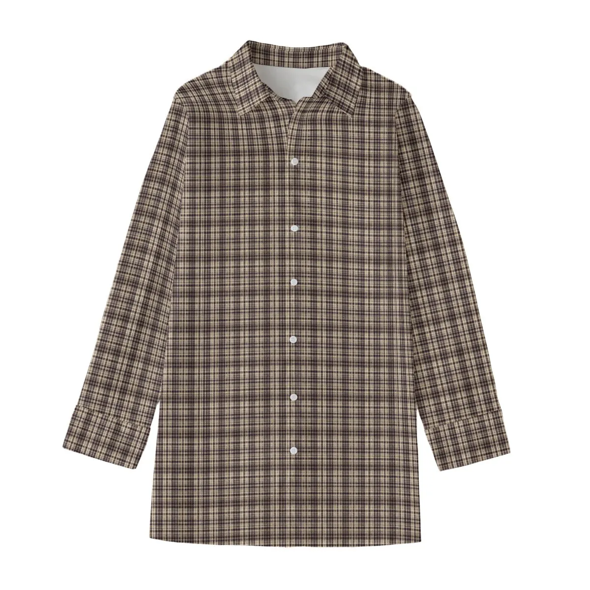Vampire Art Dark Academia Cream & Black Vintage Tartan Women's Long Shirt | 100% 115GSM Cotton poplin