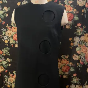 Vintage 60s Pierre Cardin Paris, Exclusive Design for Miss Selfridge Jersey Collection, Pure New Wool, Long Black Maxi Shift Dress, 10-12