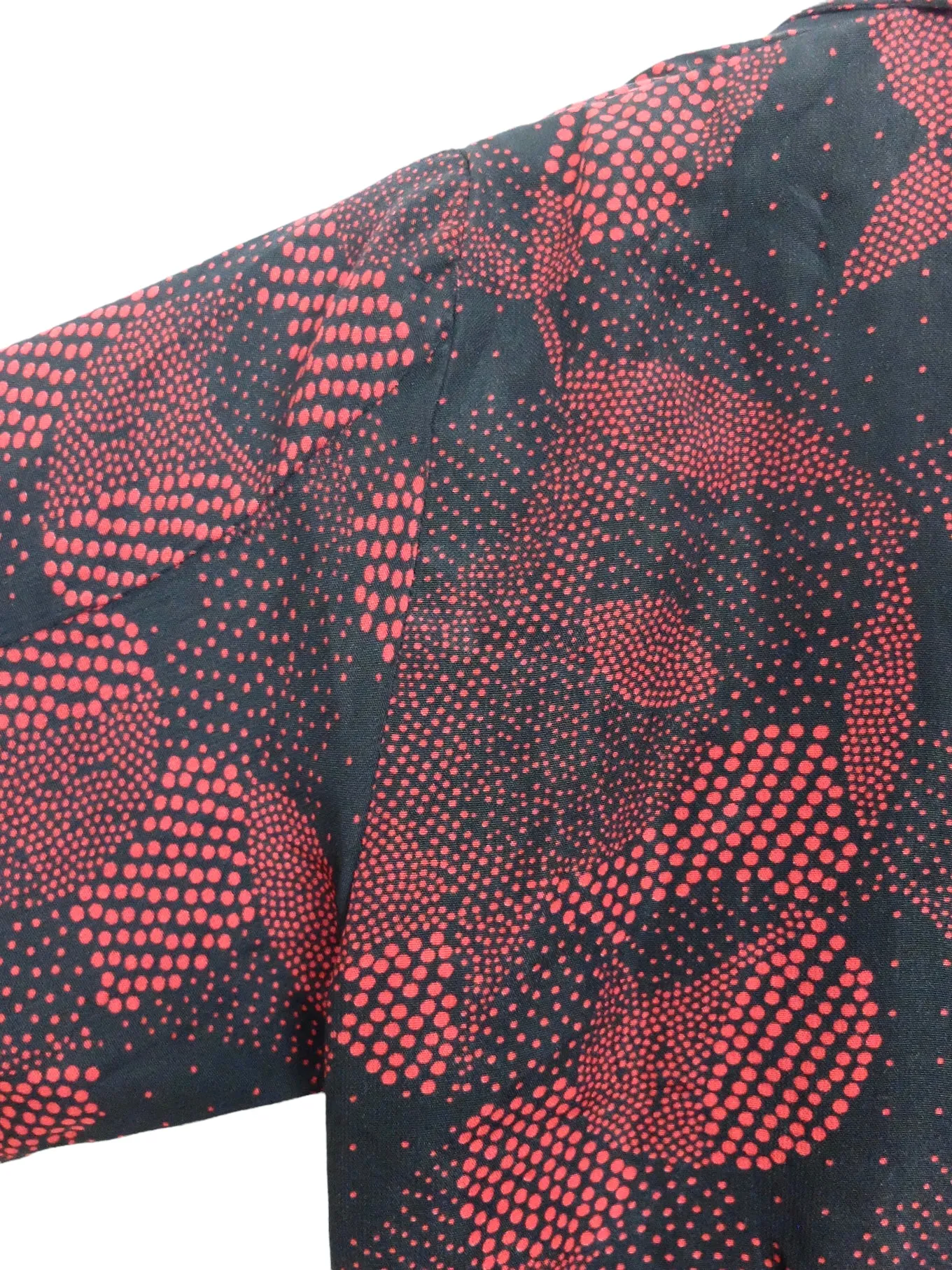Vintage 80s Chic Hippie Grunge Avant-Garde Festival Style Collared Black & Red Abstract Patterned 3/4 Sleeve Maxi Dress | Size XS
