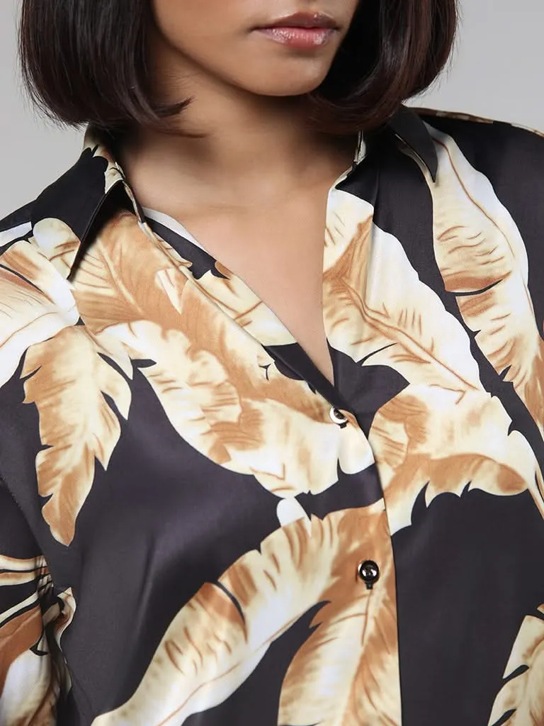 Wardrobe Black Leaf Printed Shirt