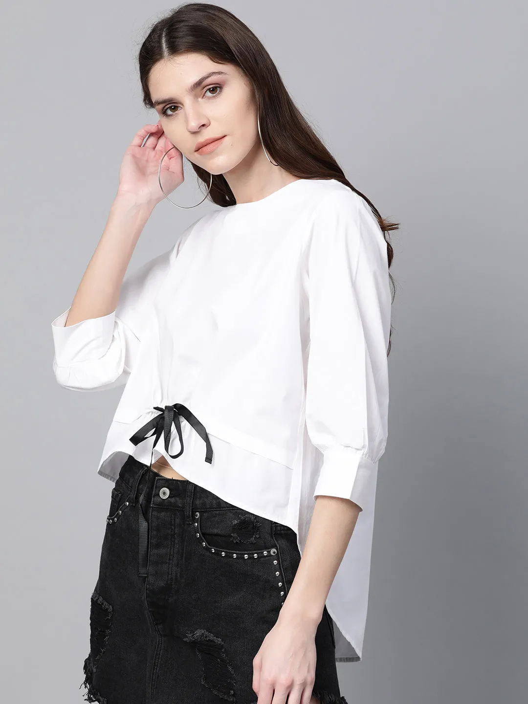 White High Low Tape Detail Boxy Top