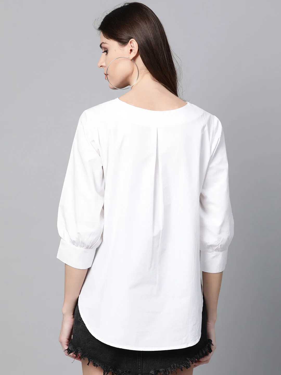 White High Low Tape Detail Boxy Top