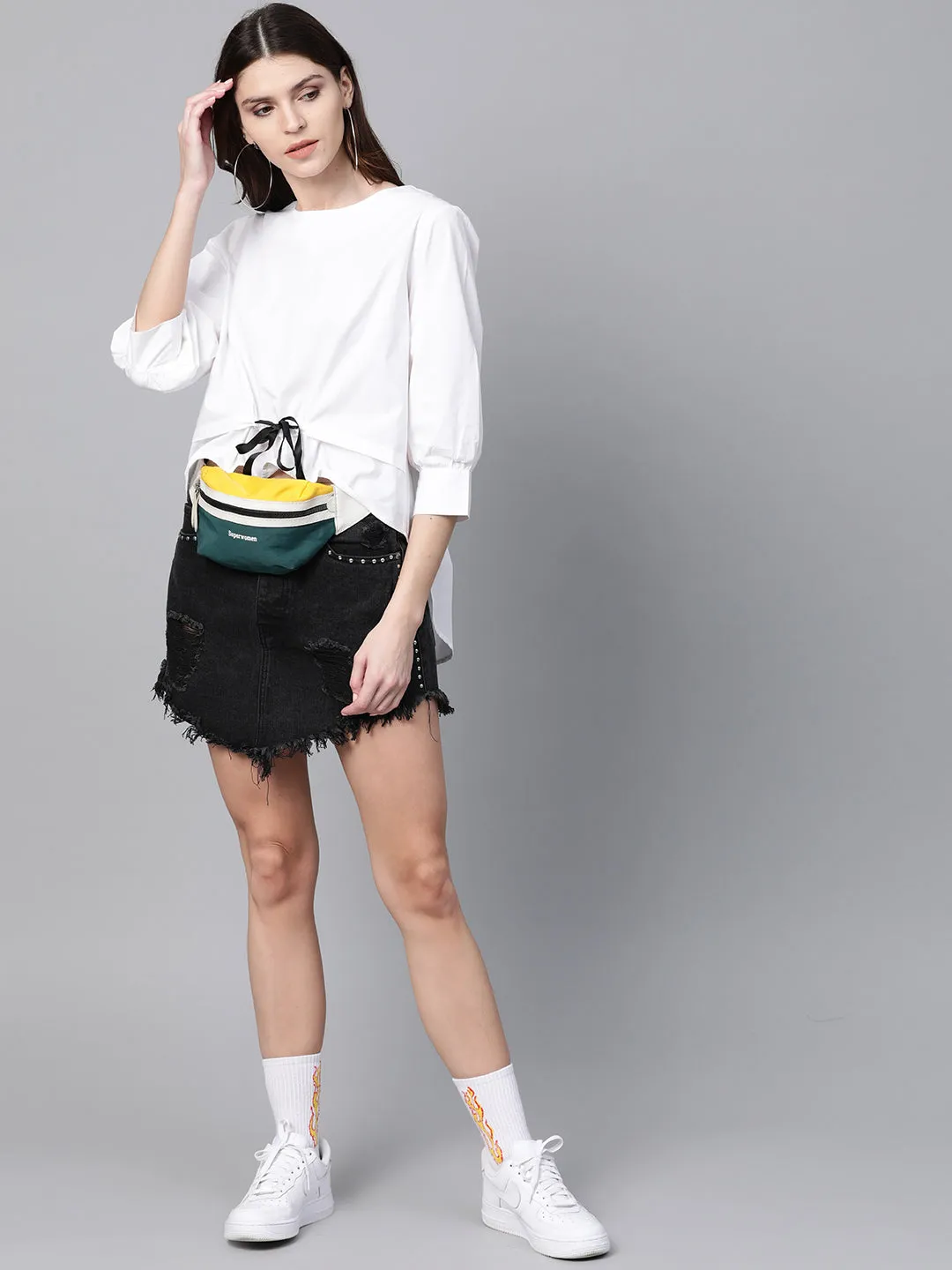 White High Low Tape Detail Boxy Top