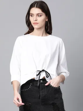 White High Low Tape Detail Boxy Top