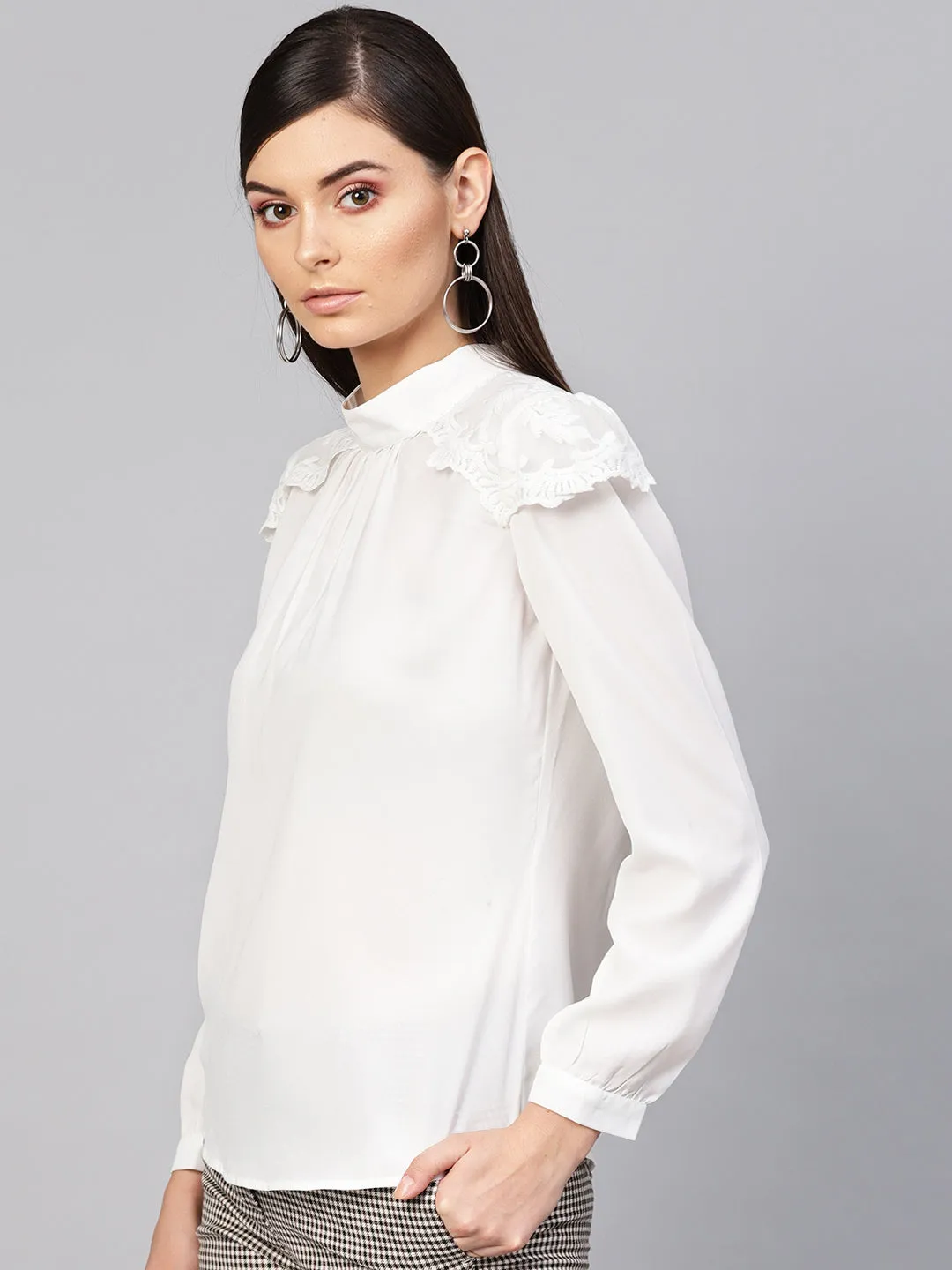 White Lacey Shoulder Top