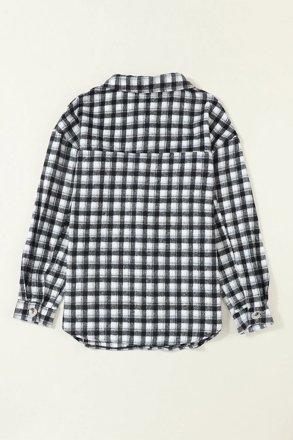 Wholesale Black Plaid Print Chest Pockets Buttoned Tunic Shacket
