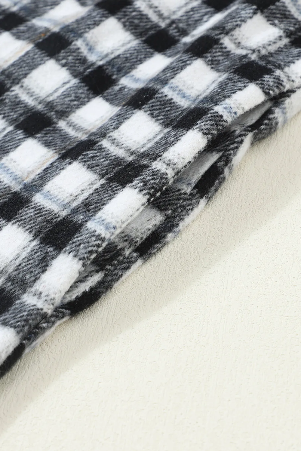 Wholesale Black Plaid Print Chest Pockets Buttoned Tunic Shacket
