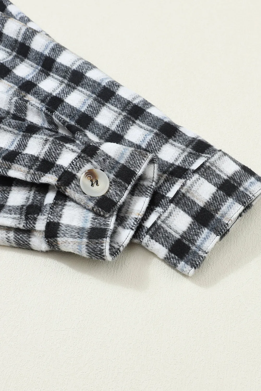 Wholesale Black Plaid Print Chest Pockets Buttoned Tunic Shacket