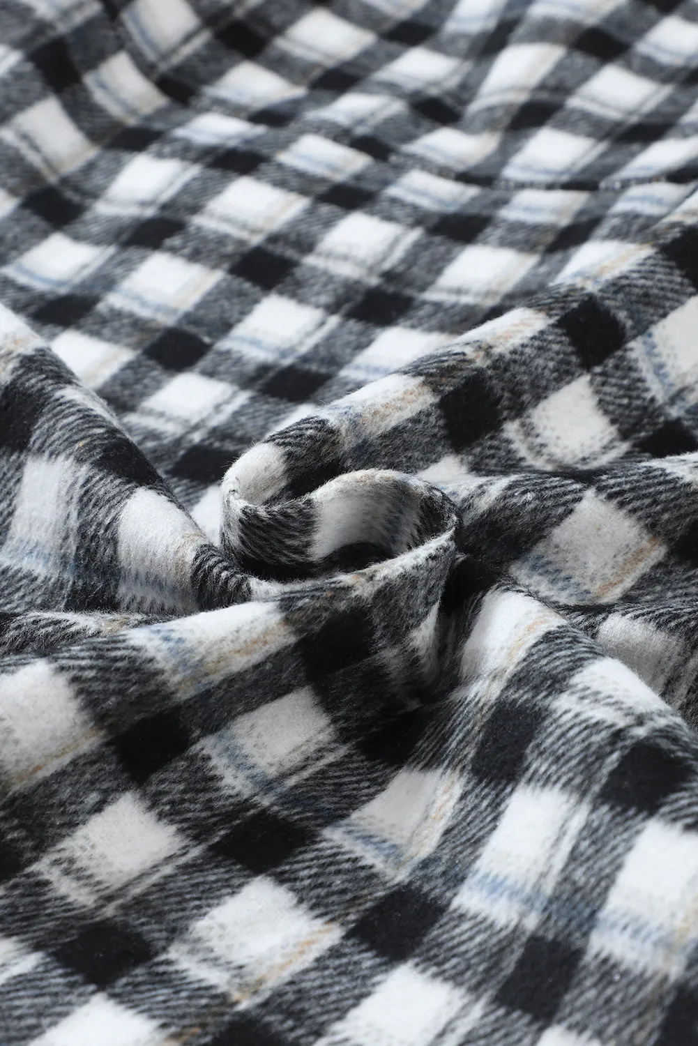 Wholesale Black Plaid Print Chest Pockets Buttoned Tunic Shacket