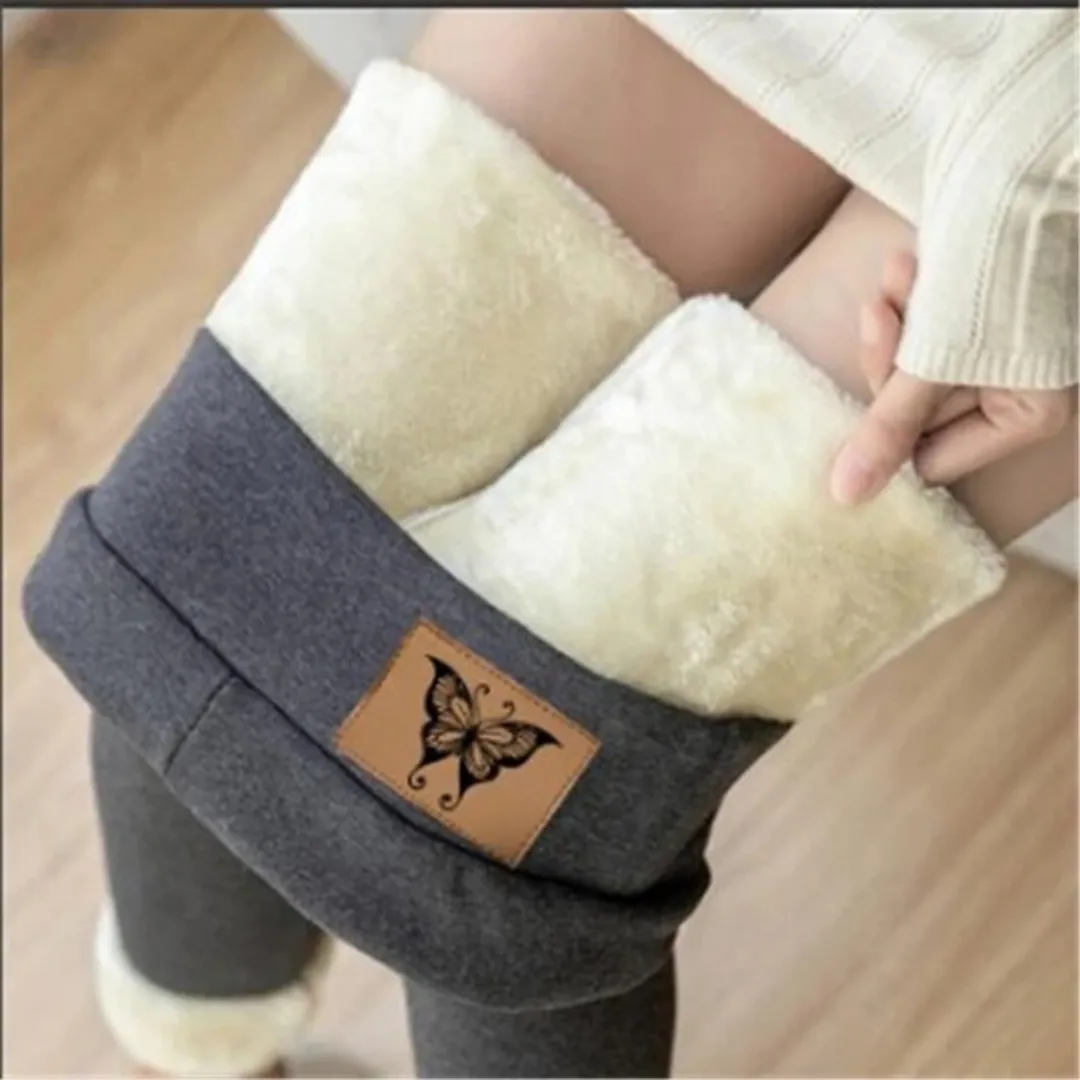 Winter Warmest Legging High Waist Stretchy Fleece Pants - Butterfly Pattern