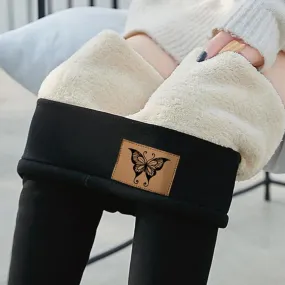 Winter Warmest Legging High Waist Stretchy Fleece Pants - Butterfly Pattern