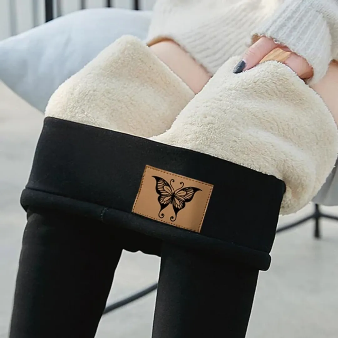 Winter Warmest Legging High Waist Stretchy Fleece Pants - Butterfly Pattern