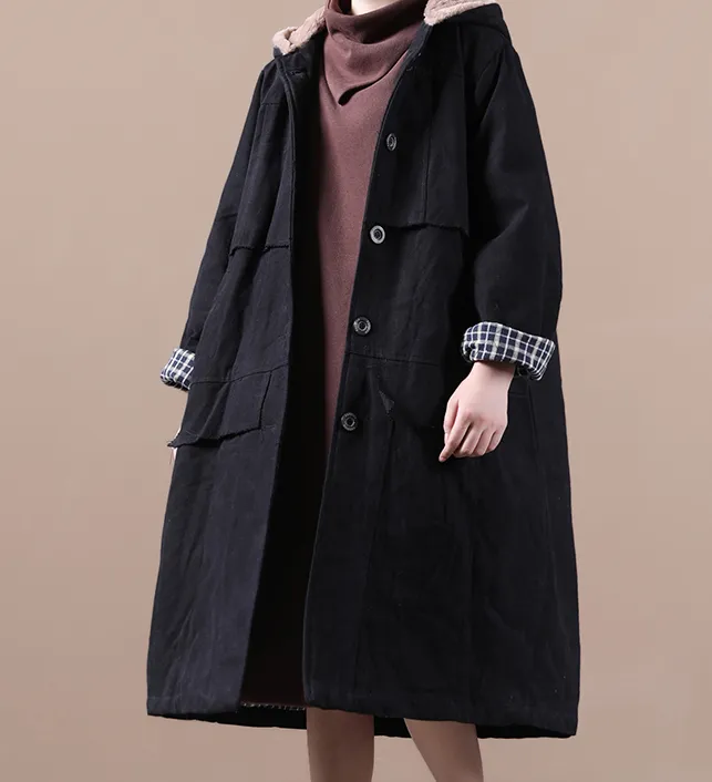 Winter Women Casual  Coat Loose Hooded Plus Size Long Coat Jacket