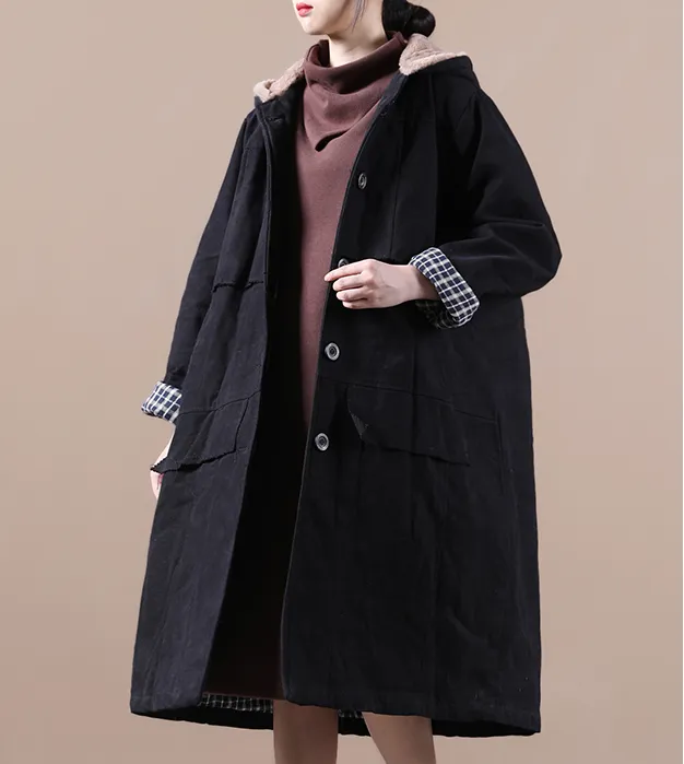 Winter Women Casual  Coat Loose Hooded Plus Size Long Coat Jacket