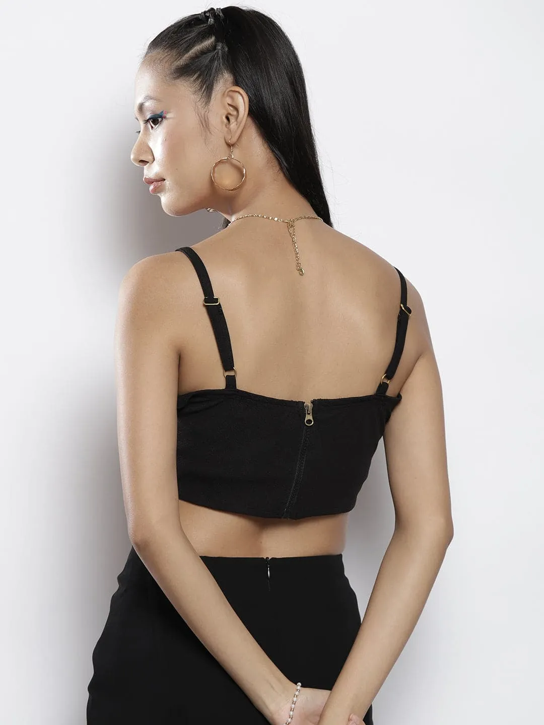 Women Black Bustier Crop Top