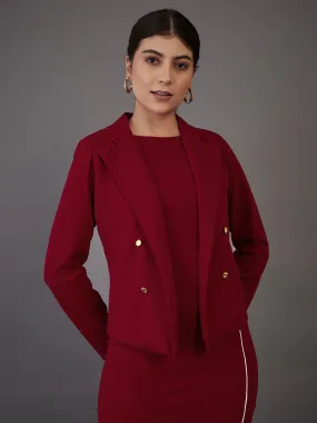 Women Red Notch Collar Single-Breasted Blazer
