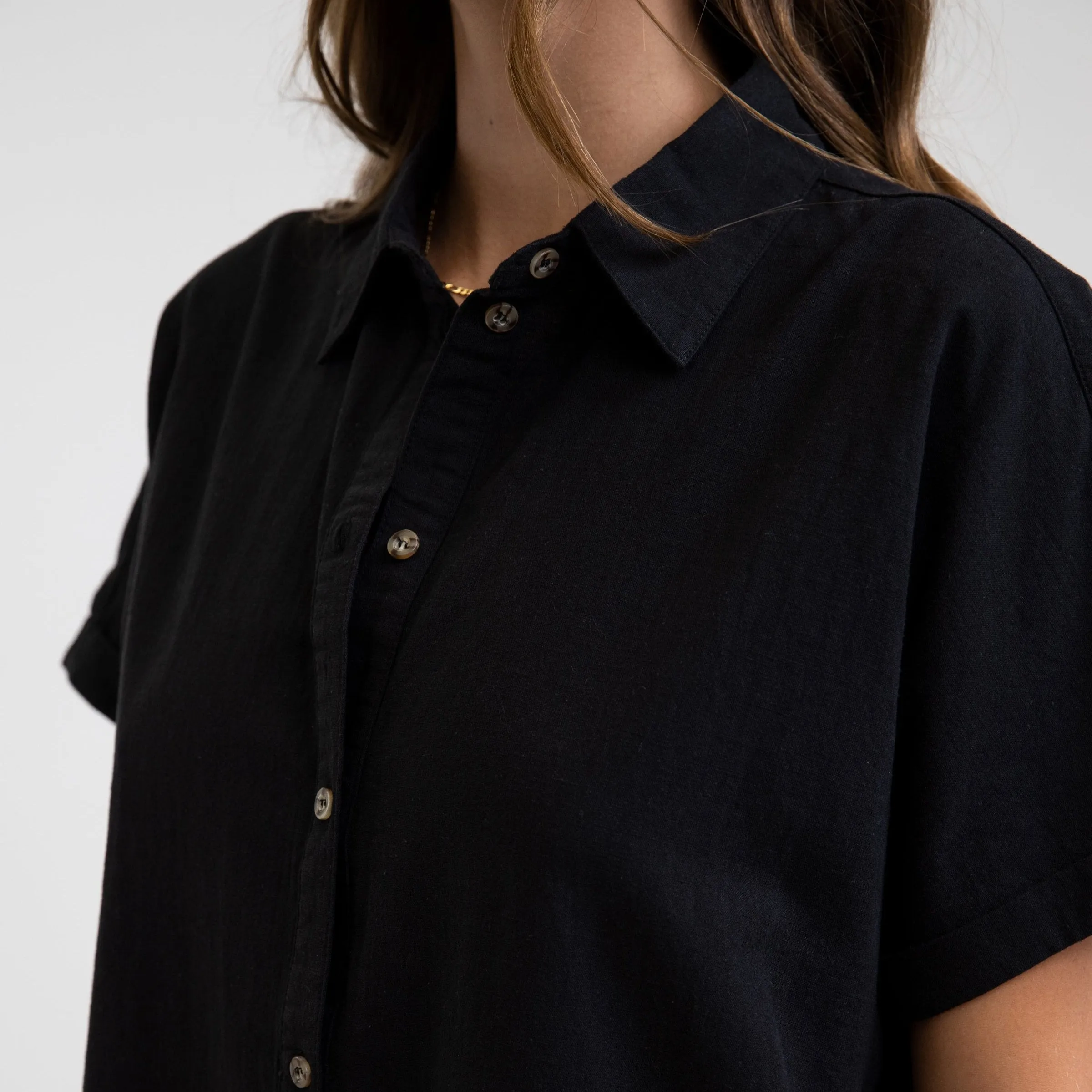 Women's Classic Linen Shirt Dress - Black
