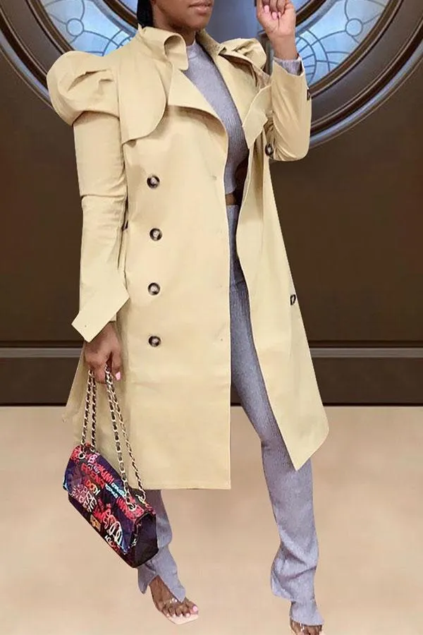 xiangtuibao Solid Color Classic Double Breasted Belt Trench Coat