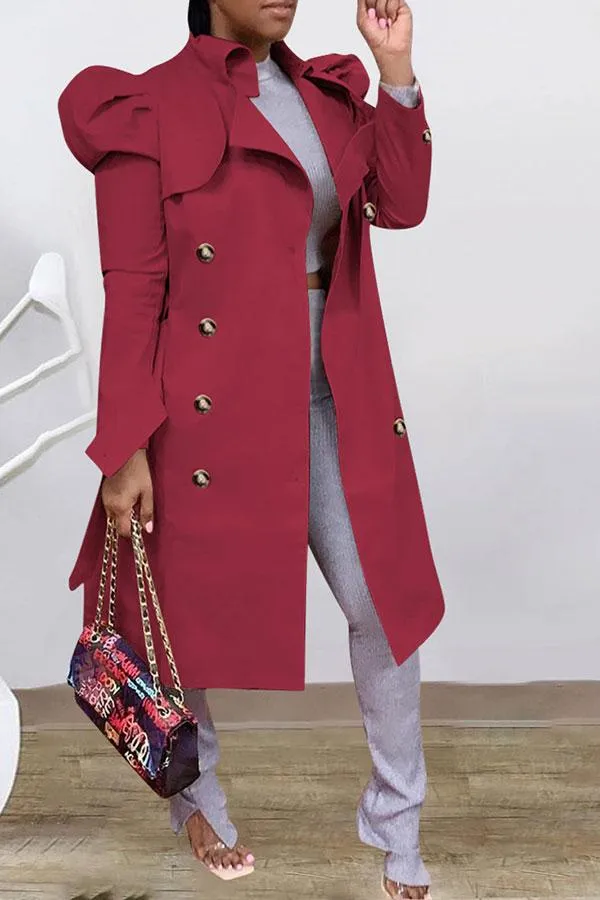 xiangtuibao Solid Color Classic Double Breasted Belt Trench Coat