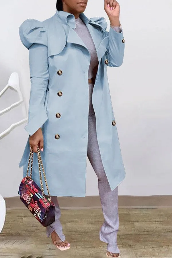 xiangtuibao Solid Color Classic Double Breasted Belt Trench Coat