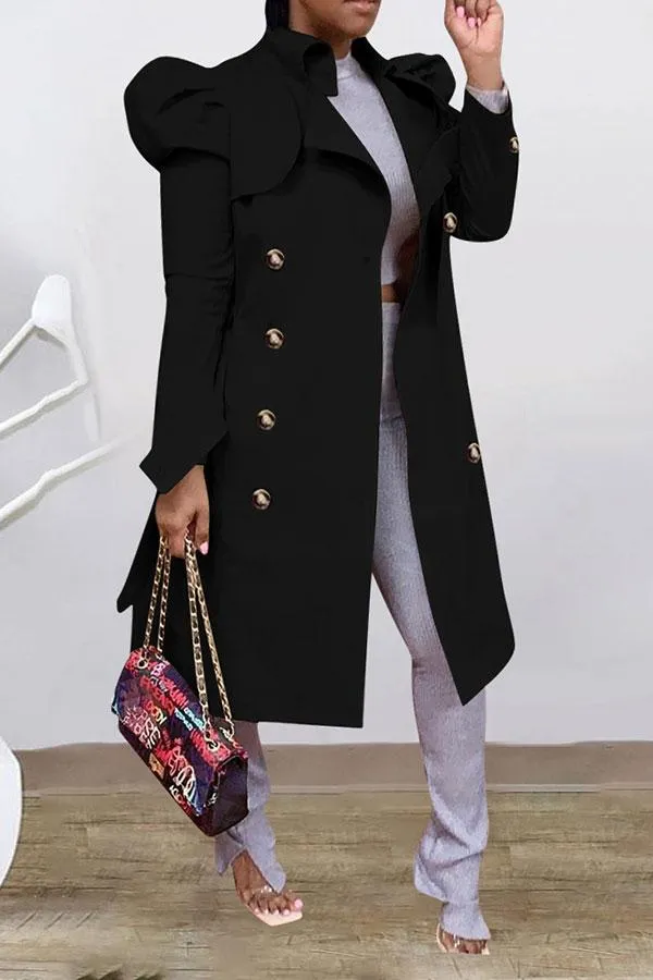 xiangtuibao Solid Color Classic Double Breasted Belt Trench Coat
