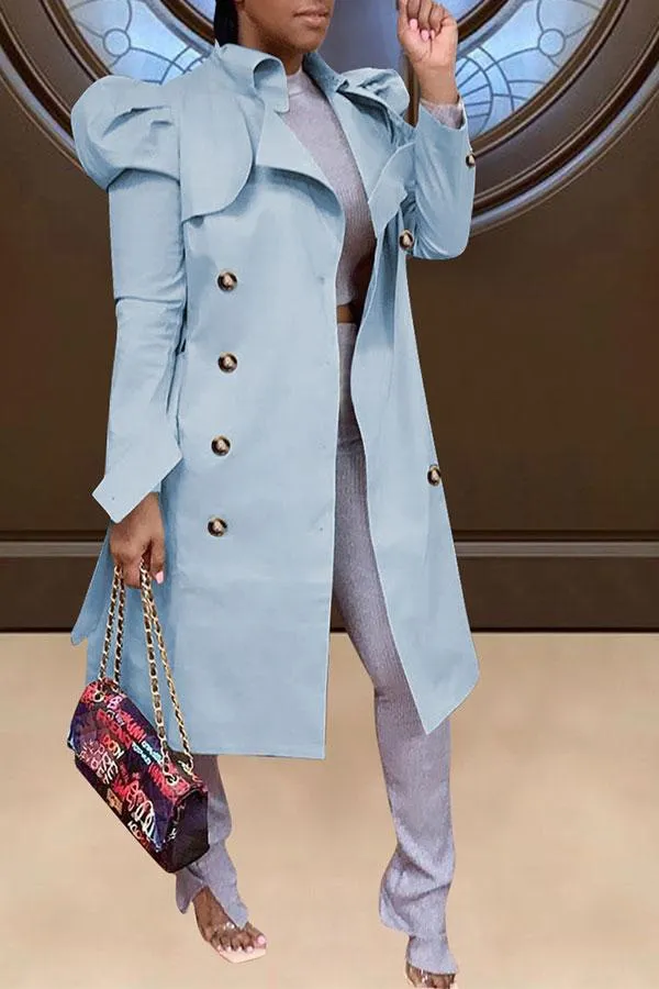 xiangtuibao Solid Color Classic Double Breasted Belt Trench Coat