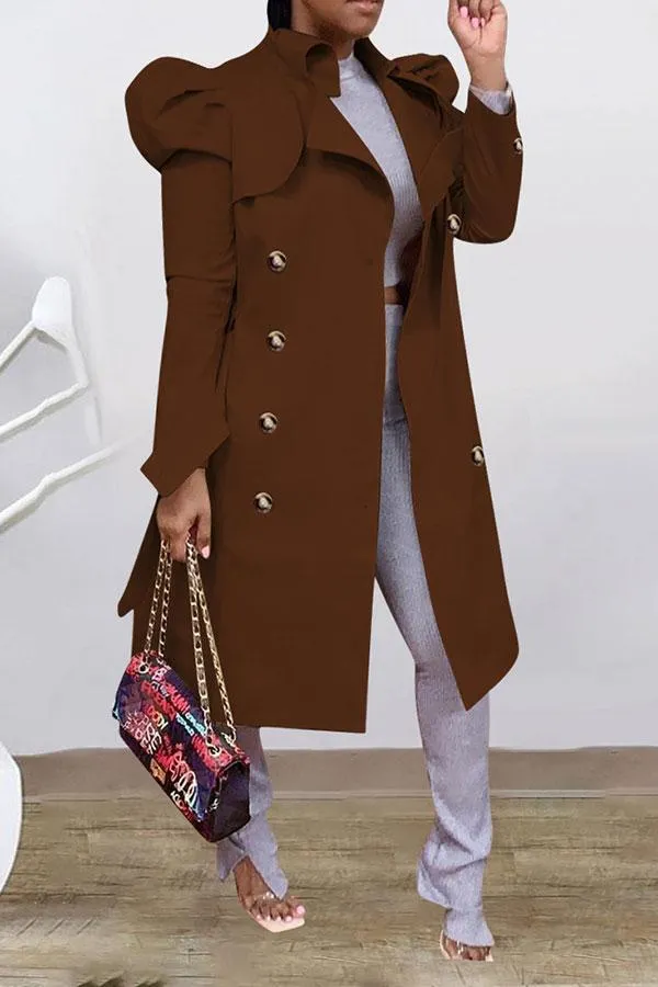 xiangtuibao Solid Color Classic Double Breasted Belt Trench Coat